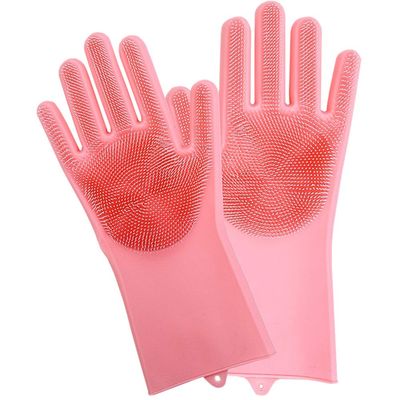 Mozentea Dishwashing Gloves Silicone Cleaning Reusable Scrub Gloves for Wash Dish,Kitchen, Bathroom