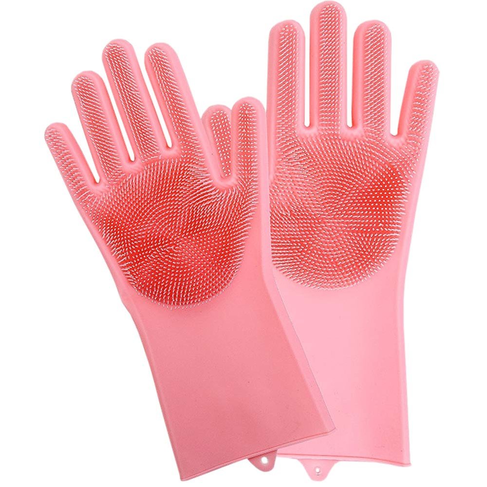 Mozentea Dishwashing Gloves Silicone Cleaning Reusable Scrub Gloves for Wash Dish,Kitchen, Bathroom