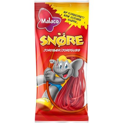 2 Bags x 94g of Malaco Snore Jordgubb - Strawberry - Original - Swedish - Wine Gums - Laces - Candies - Sweets