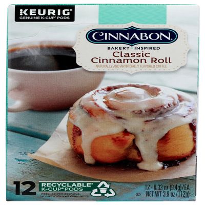 Cinnabon Classic Cinnamon Roll Keurig Single-Serve K-Cup Pods, Light Roast Coffee, 12 Count (Pack of 1)