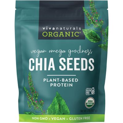 Viva Naturals Organic Chia Seeds, 2 lb, 32 Oz Plant-Based Omega-3 and Vegan Protein, Gluten Free & Non-GMO, Perfect for Smoothies, Salads & Chia Pudding