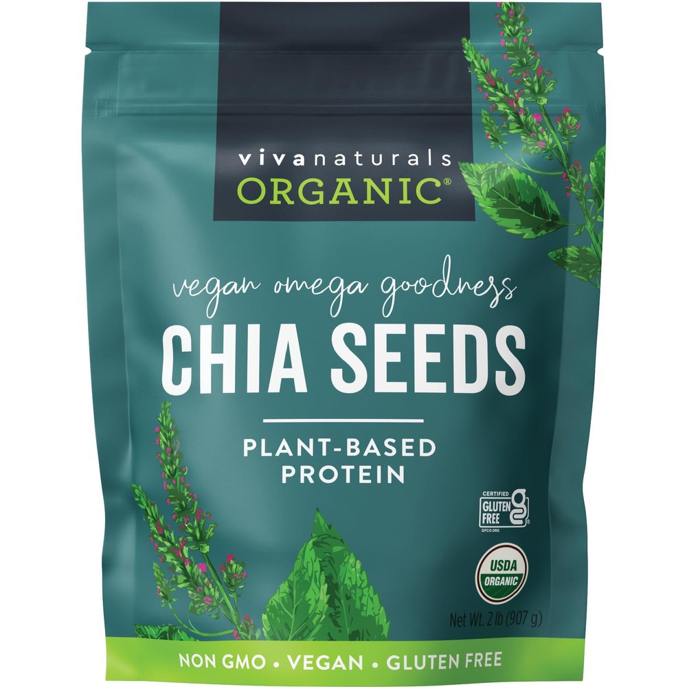 Viva Naturals Organic Chia Seeds, 2 lb, 32 Oz Plant-Based Omega-3 and Vegan Protein, Gluten Free & Non-GMO, Perfect for Smoothies, Salads & Chia Pudding