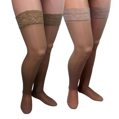 GABRIALLA Sheer Graduated Compression Thigh High Stockings 2 Pack (23-30 mmHg) H-80: Medium Beige/Nude