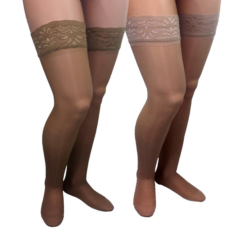 GABRIALLA Sheer Graduated Compression Thigh High Stockings 2 Pack (23-30 mmHg) H-80: Medium Beige/Nude