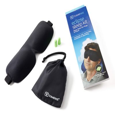 Travelrest Tranquility Sleep Mask with Ear Plugs & Carry Pouch for Home or Travel - Airplane Sleep Mask, Soft Sleep Eye Mask - Total Blackout for Restful Sleep with Adjustable Straps - 2 Pack