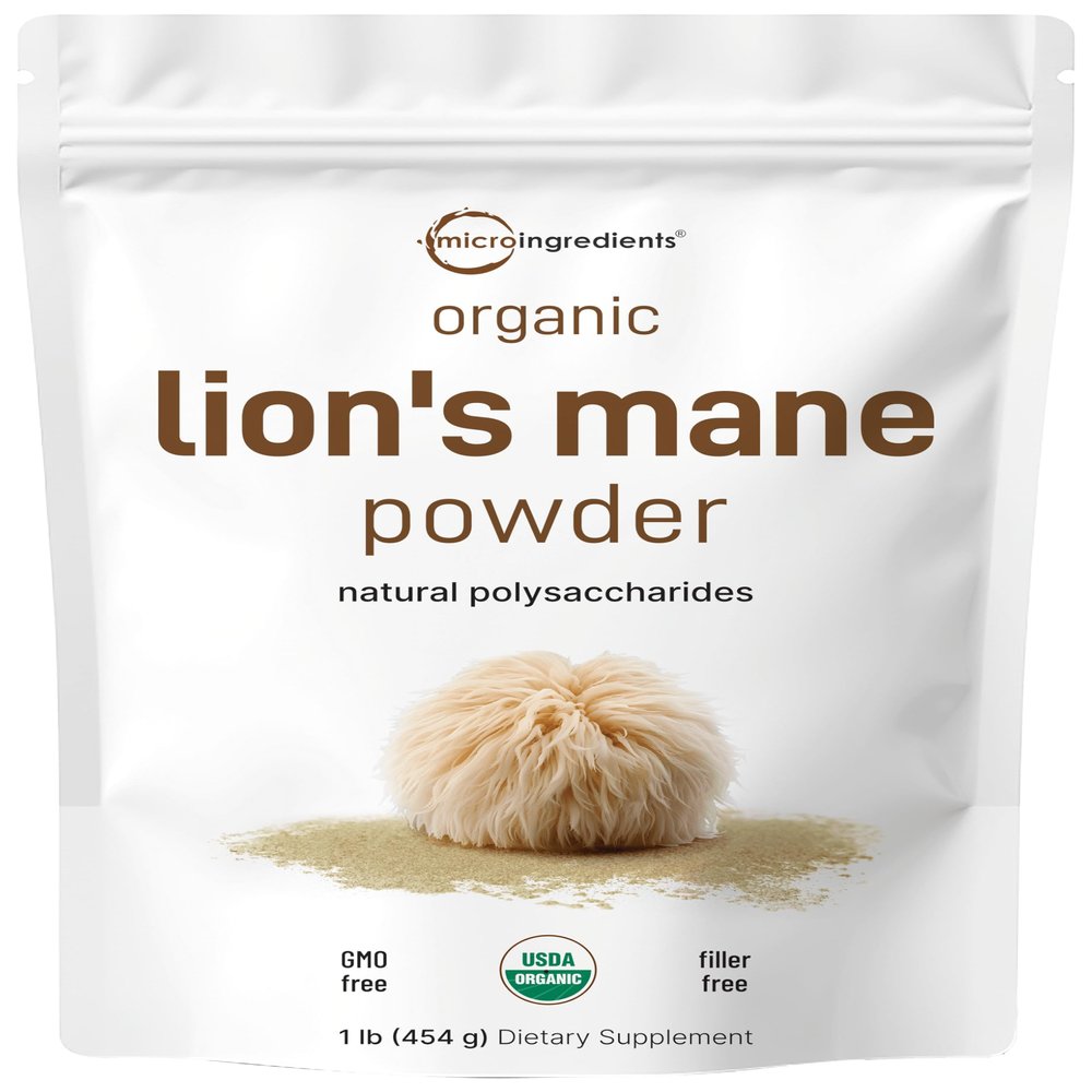 Micro Ingredients Organic Lions Mane Mushroom Powder, 16oz | Pure Fruiting Body Superfood | Supports Brain, Focus, Energy & Immune Health | Great for Smoothies & Coffee | Filler Free, Vegan, Non-GMO