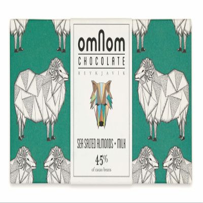 OmNom Sea Salted Almonds + Milk 45% Cacao | Icelandic Bean To Bar Chocolate by OMNOM CHOCOLATE REYKJAVIK | 1 x 60g Bar