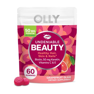 OLLY Undeniable Beauty Gummy, For Hair, Skin, Nails, Biotin, Vitamin C, Keratin, Chewable Supplement, Grapefruit, 30 Day Supply - 60 Count
