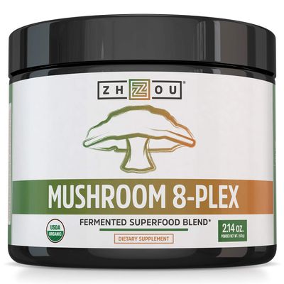 ZHOU Mushroom 8-Plex - Mushroom Supplement, Powder Blend, Coffee Alternative for Adults, Nootropic Complex for Health with Chaga, Lions Mane, Reishi & Turkey Tail - 2.14oz (30 Servings)