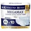 NorthShore MegaMax Adult Overnight Diapers, 12-Hour Tab-Style, X-Large, 10 Count Bag, White, 50-60 inches, Unisex Incontinence Underwear view 1
