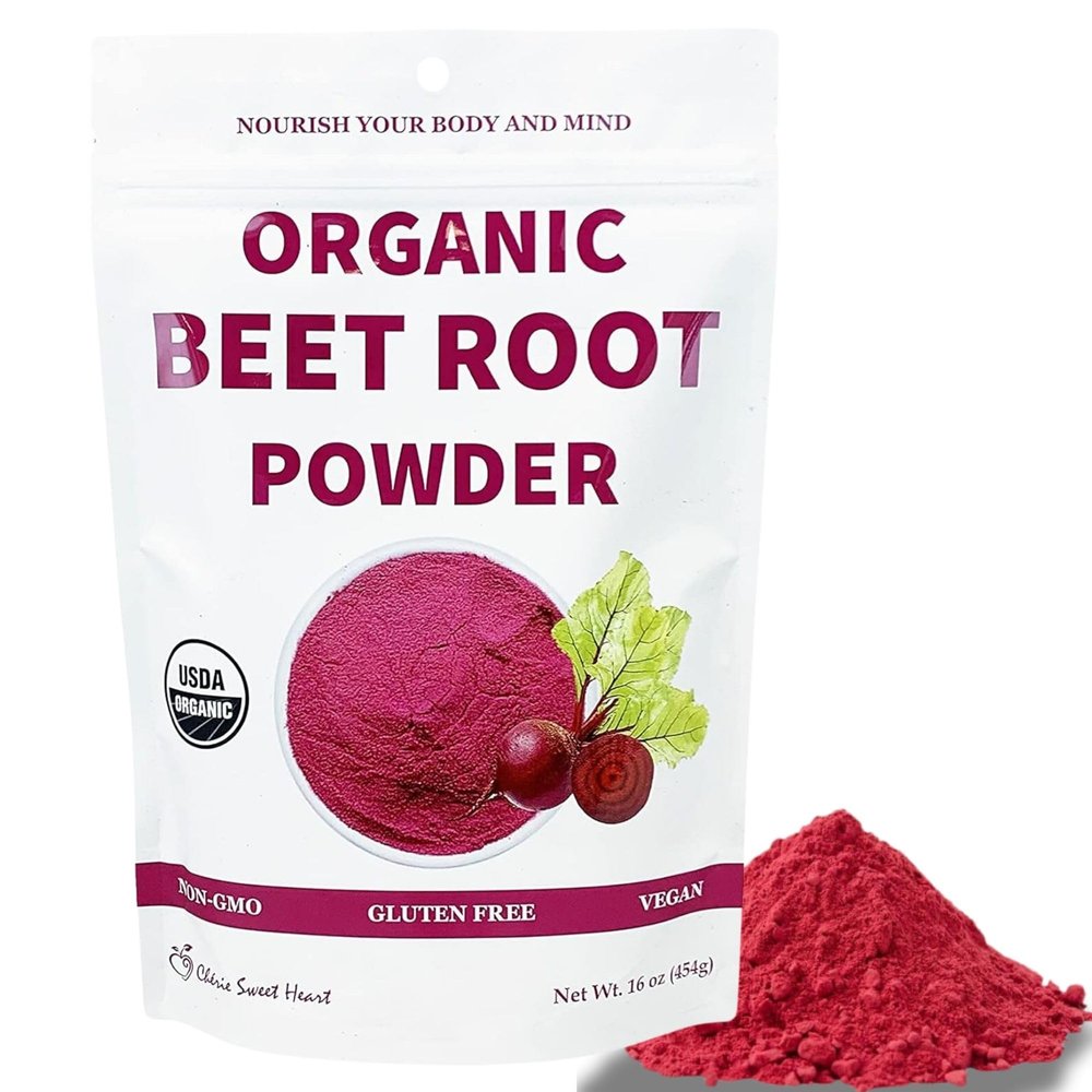 Chrie Sweet Heart Organic Beet Root Powder  Raw, Non-GMO, 1 LB  Natural Energy Boost, Supports Circulation, Detox, & Heart Health  Vegan, Gluten-Free