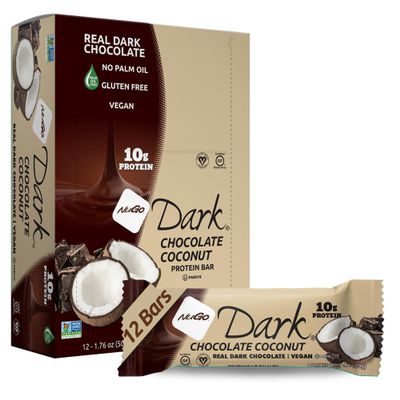 NuGo Dark Chocolate Coconut, 10g Protein Bar, Vegan, Gluten Free, Non-GMO, Kosher Pareve, 12 Count