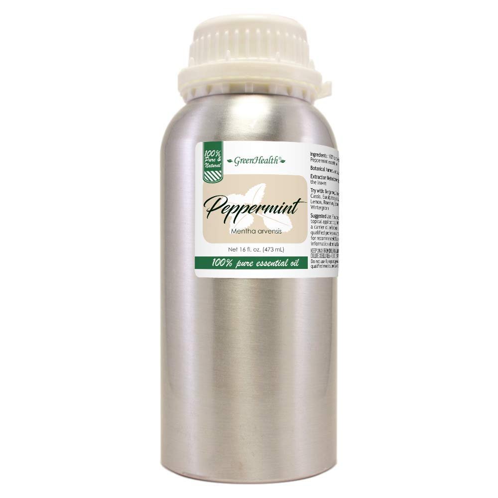 GreenHealth Peppermint Essential Oil 16 fl oz 100% Pure & Uncut Steam-Distilled Aluminum Bottle for Diffuser, Cleaning, DIY Projects