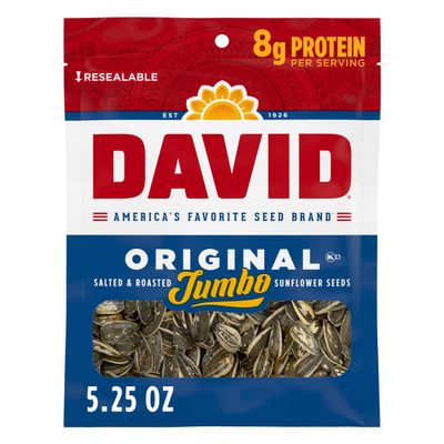 DAVID SEEDS Roasted and Salted Original Jumbo Sunflower Seeds, Keto Friendly, 5.25 Oz, 12 Pack