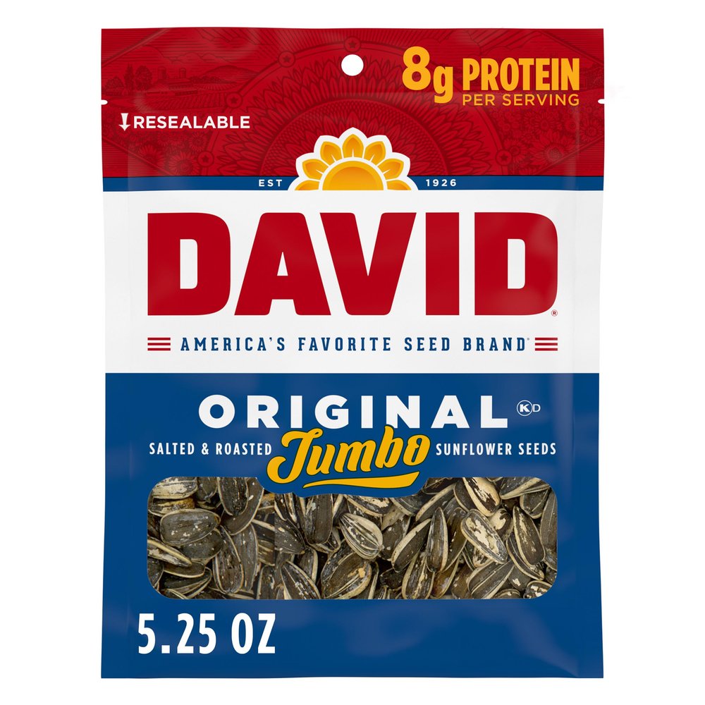 DAVID SEEDS Roasted and Salted Original Jumbo Sunflower Seeds, Keto Friendly, 5.25 Oz, 12 Pack