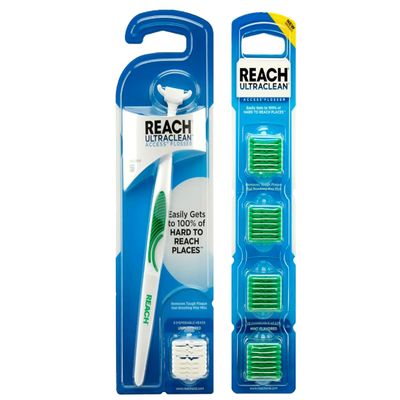 REACH Ultraclean Access Snap-On Flosser & Flosser Refill Head 28 ea, Pack for Proper Oral Care, Mint Flavor 1 ea