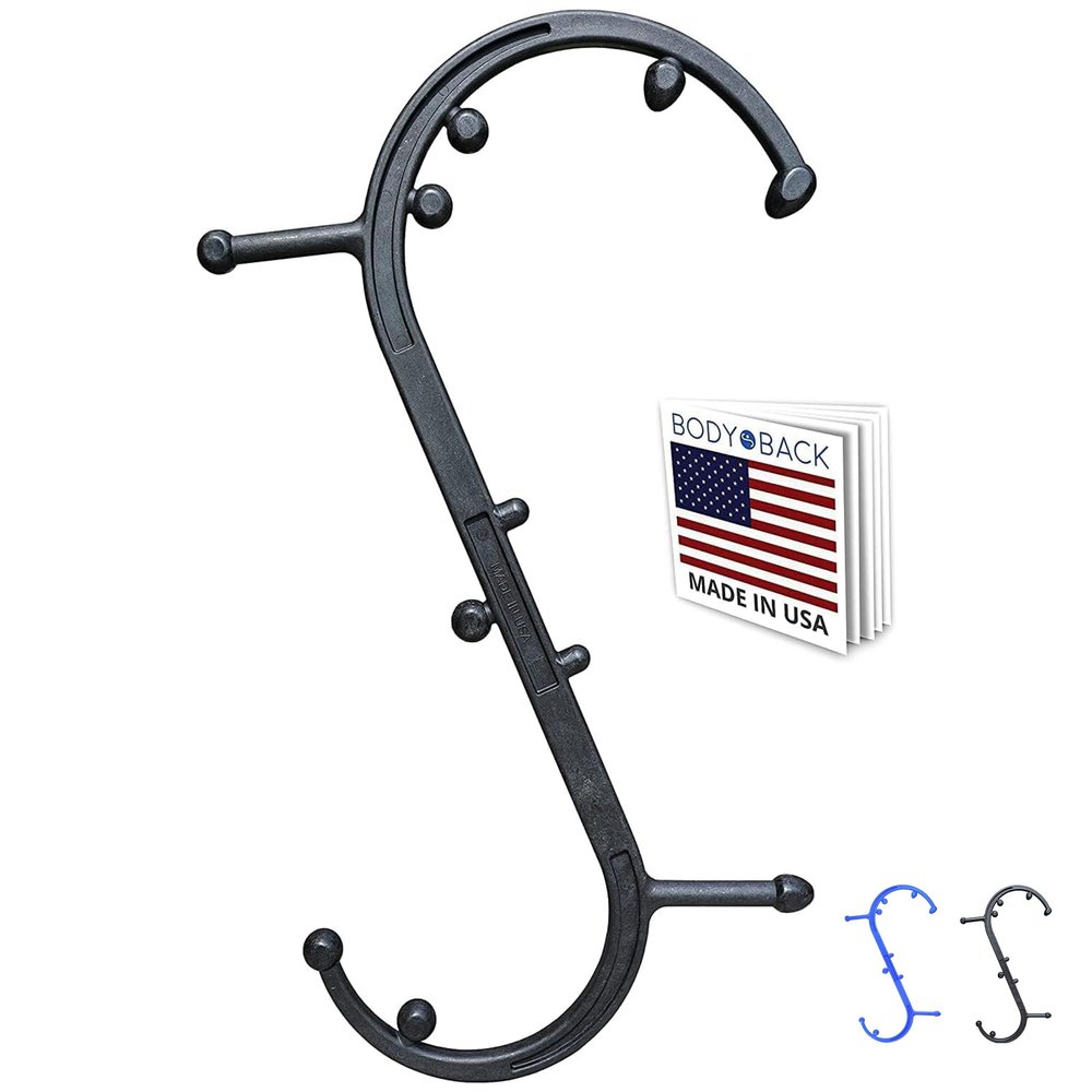 Body Back Buddy Classic USA Made Handheld Massage Cane - Full Body Trigger Point Tool for Deep Tissue Pain Relief - Dual Hooks for Back, Shoulder, Neck - (2.0 Black)