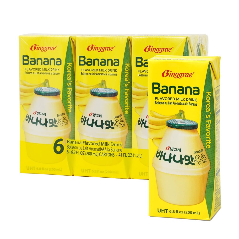 Binggrae Banana Flavored Milk Drink  Sweet and Creamy Korean Beverage  Shelf-Stable 6.8 fl oz Cartons  Pack of 6