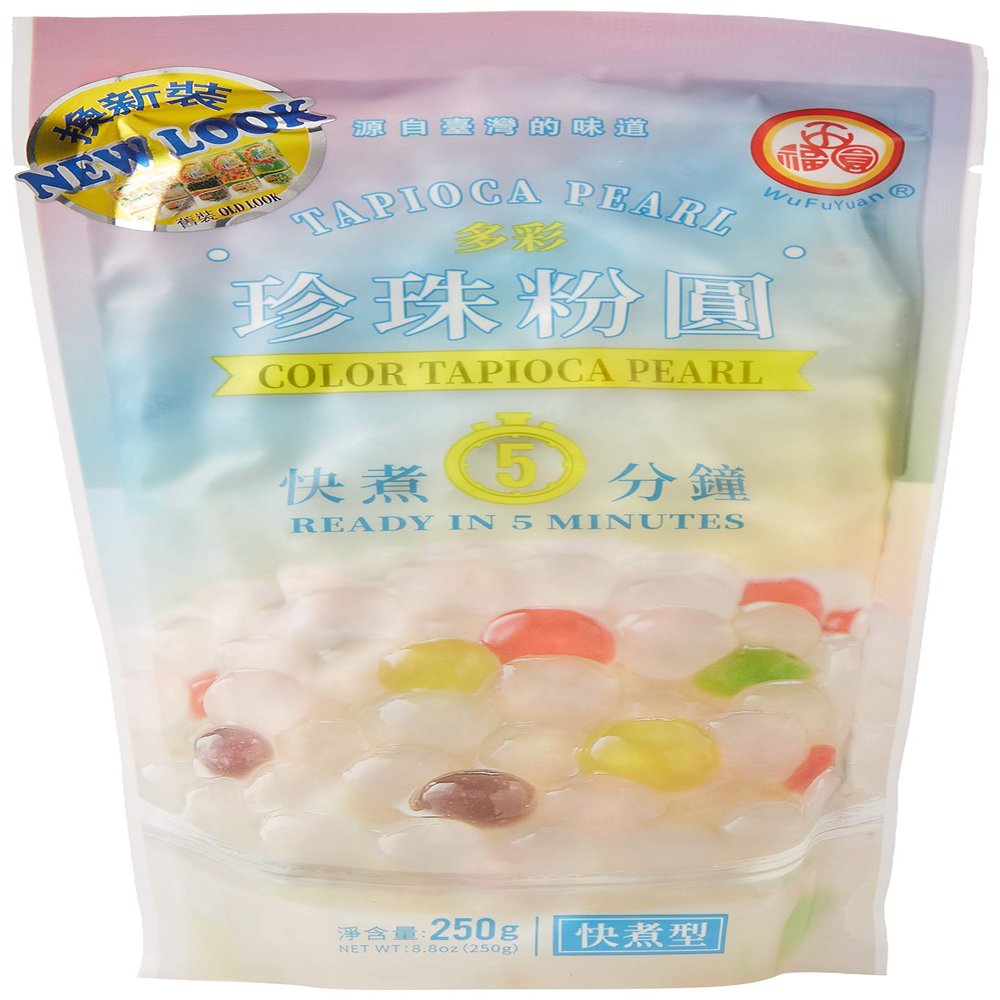 Wu Fu Yuan Colored Tapioca Pearls, 8.8 oz (250g)  Quick-Cooking Boba for Bubble Tea, Desserts, Milk Tea & More  Rainbow Tapioca Balls