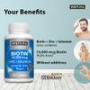Biotin 10000 mcg + Zinc + Selenium, Pure, Vegan & Extra Strong, Best Supplement for Hair Growth, Glowing Skin, Strong Nails*, 365 Tablets for 12 Months, Natural Without Additives view 2