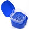 Denture Case, Denture Cup with Strainer, Coolrunner Denture Bath Box False Teeth Storage Box with Basket Net Container Holder for Travel, Retainer Cleaning (Blue) (Dark Blue) view 1