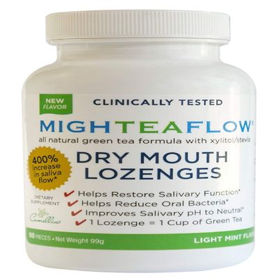 MighTeaFlow Sugar Free Dry Mouth Lozenges with Xylitol/Stevia, Light Mint, Clinically Tested by Dental Professionals, NO Artificial Flavors/Colors, NO Aspartame,and NO Titanium Dioxide