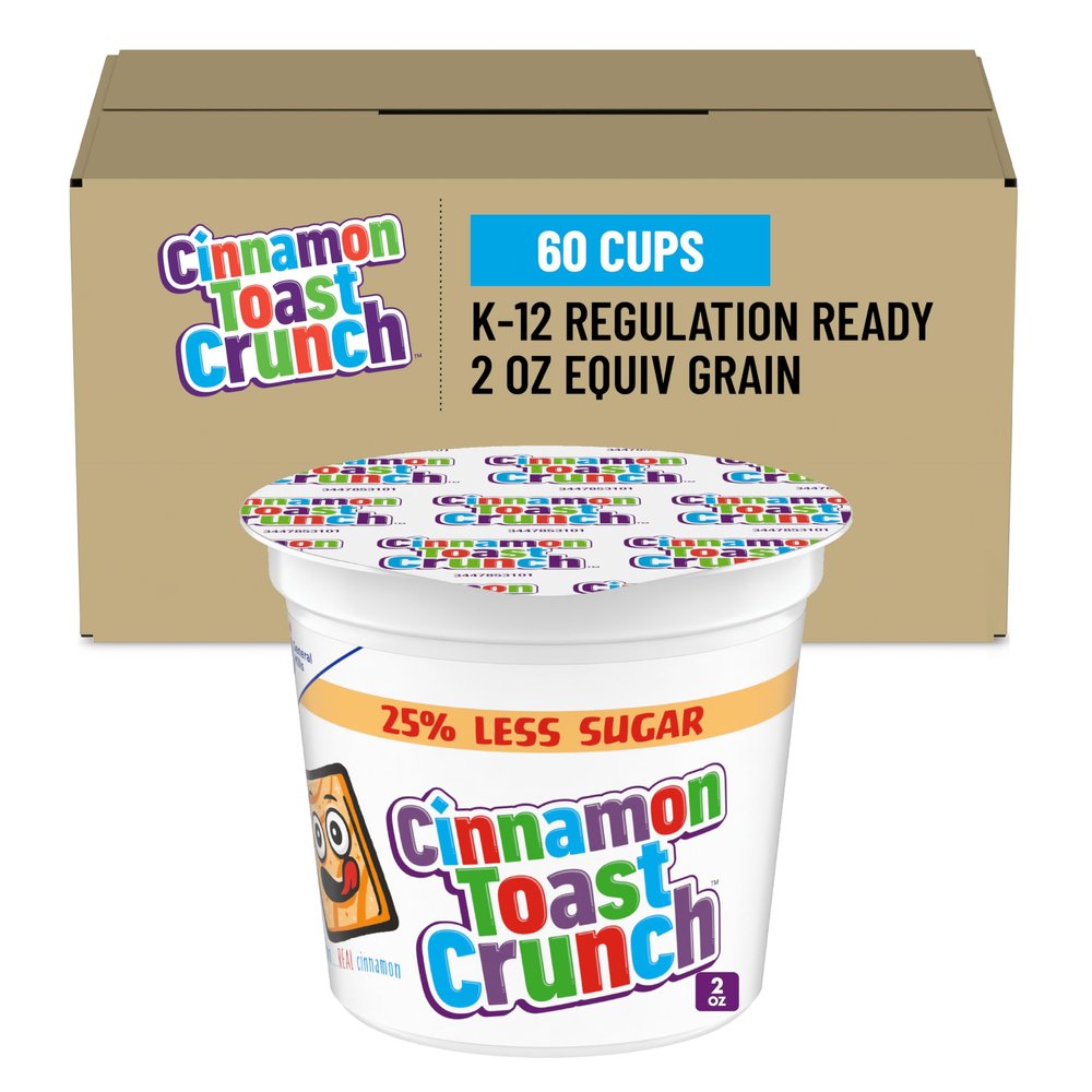 Cinnamon Toast Crunch 25% Less Sugar Single Serve Cup Cereal, Equivalent Grain, 2 Oz (Pack of 60)