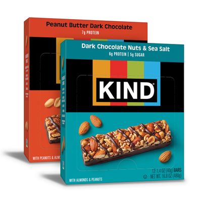 KIND Nut Bars, Dark Chocolate Nuts & Sea Salt, Peanut Butter Dark Chocolate, Gluten Free, Low Sugar, 6-7g Protein, 24 Count