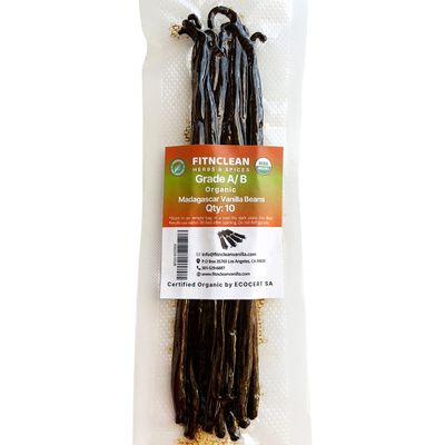 10 Organic Madagascar Vanilla Beans Grade A/B. Certified USDA Organic. 5"-7" by FITNCLEAN VANILLA for Extract and Everything Vanilla.