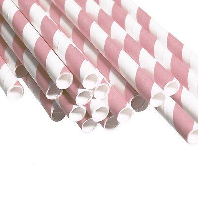 100 pcs Pink Biodegradable Paper Drinking Straws Striped Birthday Wedding Party Good Quality Good Ideas for Deccoration