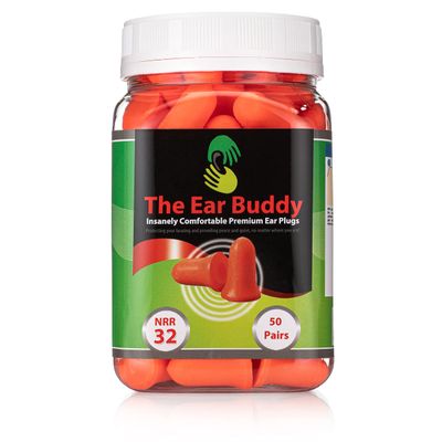The Ear Buddy Premium Soft Foam Ear Plugs for Sleeping Noise Cancelling, Hearing Protection Earplugs for Shooting Range, Concerts, Work & Travel, Noise Reduction Rating 32 Decibels, 50 Pairs
