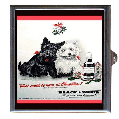 Black and White Whiskey Scottie Dogs Decorative Pill Box