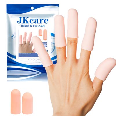 JKcare 12 Pack Gel Finger Caps, Silicone Finger Protectors Sleeves - Covers to Protect Fingertips and Provide Pain Relief from Cracking, Hand Eczema (Cots)