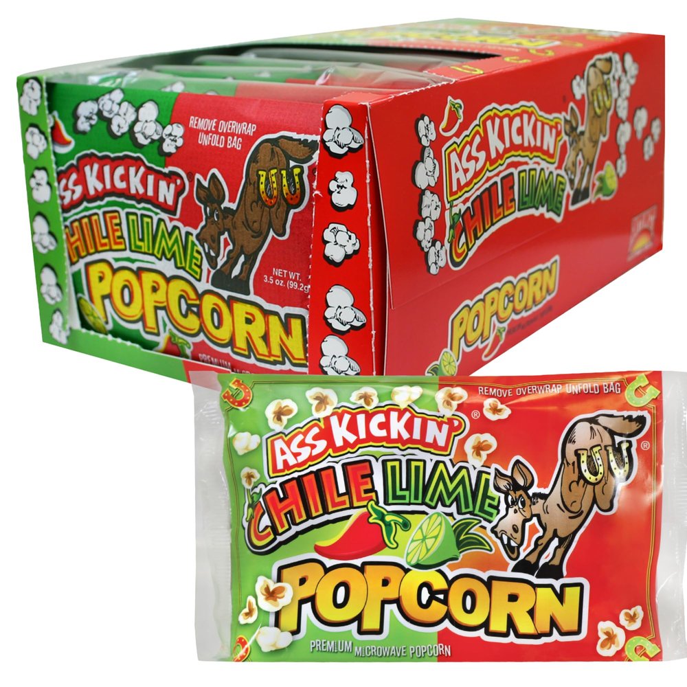 ASS KICKIN' Chile Lime Microwave Popcorn Bags - 6 Pack - Ultimate Spicy Popcorn Gourmet Gift - Makes a Great Movie Theater Popcorn or Snack Food for Movie Night