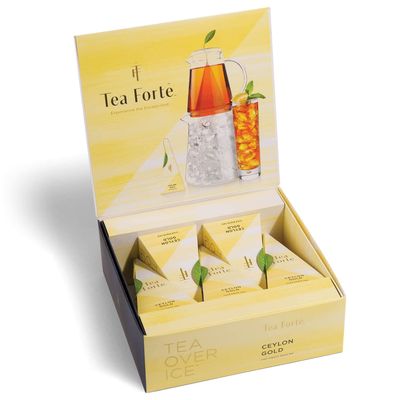 Tea Forte Tea Over Ice Ceylon Gold Premium Organic Caffeinated Black Iced Tea Blend, 5 Count Individually Wrapped Handcrafted Pyramid Infuser Tea Bags, Each Steeps 24 oz.