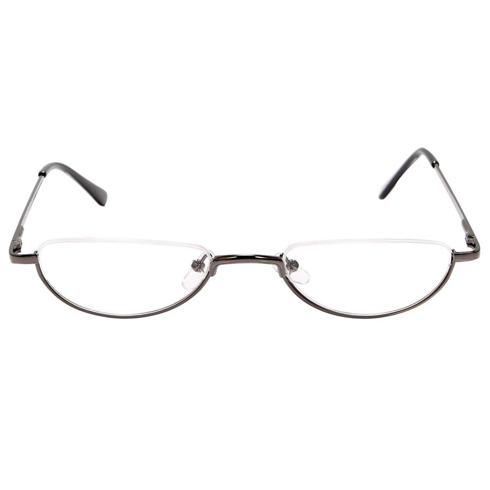 Fuaisi Vintage Alloy Half Moon Classic Reading Glasses Men And Women Half Frame Slim Glasses (Gun, 250)