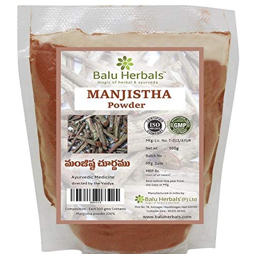 2 X Balu Herbals Manjistha - Rubia Cordifolia, Indian Madder Powder 100g
