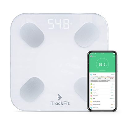 FitTrack Dara Smart BMI Digital Scale - Measure Weight and Body Fat - Most Accurate Bluetooth Glass Bathroom Scale (White)