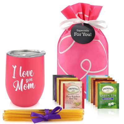 Gifts For Mom - Tea Lovers Gift Basket, Set Includes Temperature Retention Cup 12 Special Blend Teabags & Honey Presented in Beautiful Gift Bag For Mothers Day, Birthday, Get Well, Thinking of You Care Package