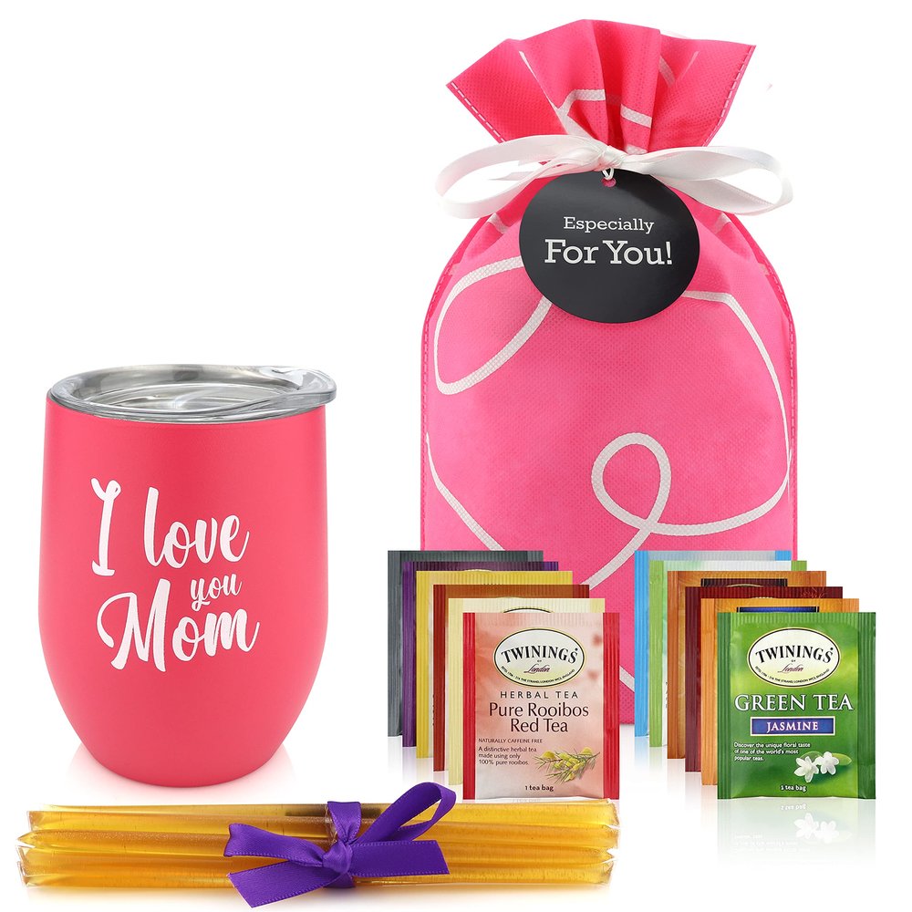 Gifts For Mom - Tea Lovers Gift Basket, Set Includes Temperature Retention Cup 12 Special Blend Teabags & Honey Presented in Beautiful Gift Bag For Mothers Day, Birthday, Get Well, Thinking of You Care Package