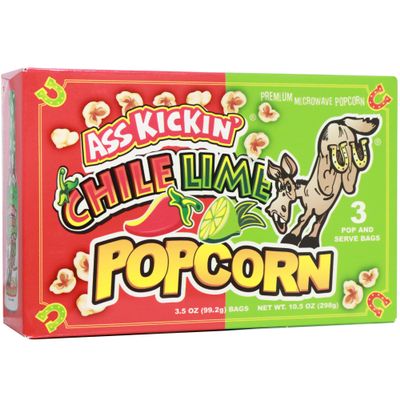 ASS KICKIN' Chile Lime Microwave Popcorn Bags - 3 Pack - Ultimate Spicy Popcorn Gourmet Gift - Makes a Great Movie Theater Popcorn or Snack Food for Movie Night