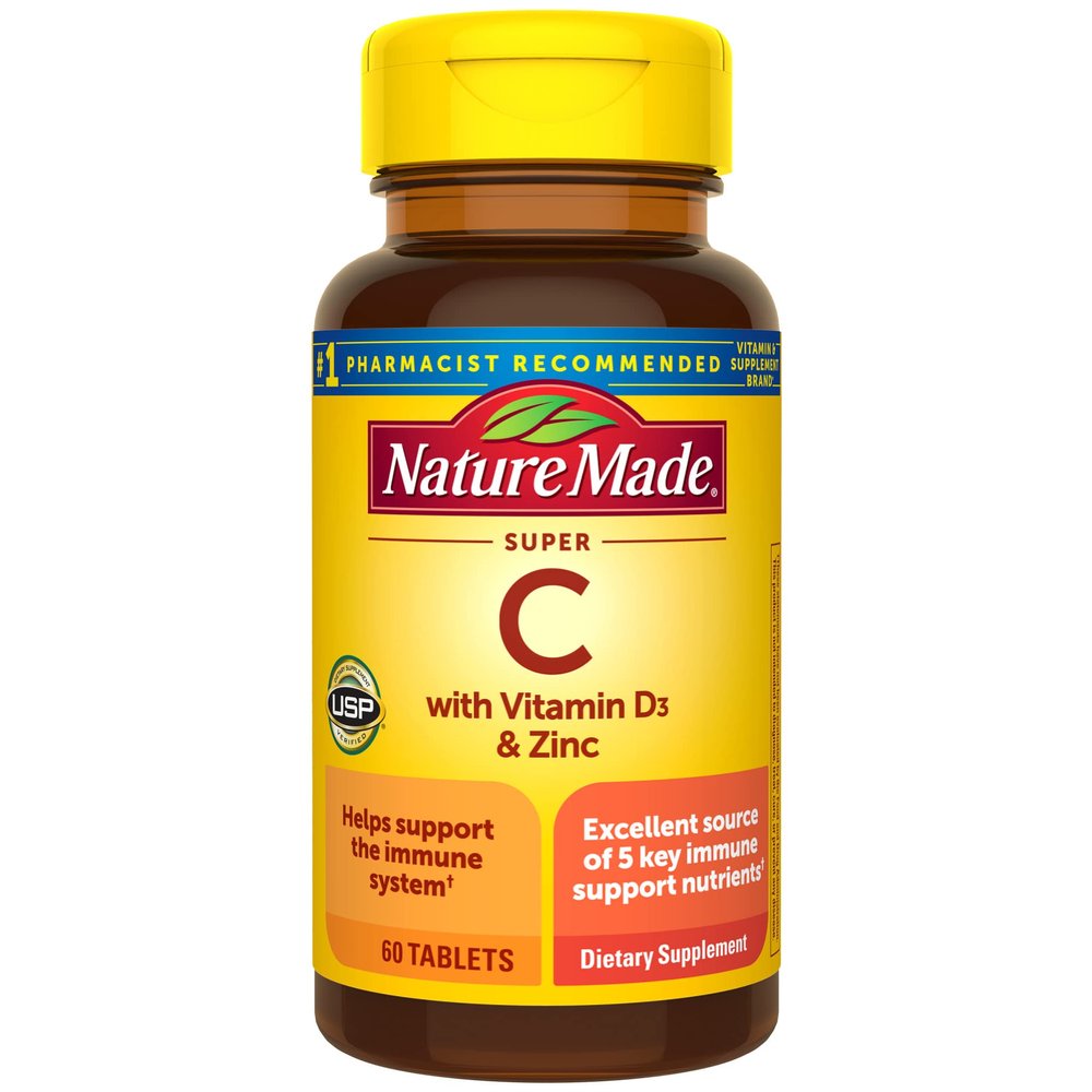 Nature Made Super C, Vitamin C and Zinc with Vitamin D3, Dietary Supplement for Immune Support, 60 Tablets, 60 Day Supply