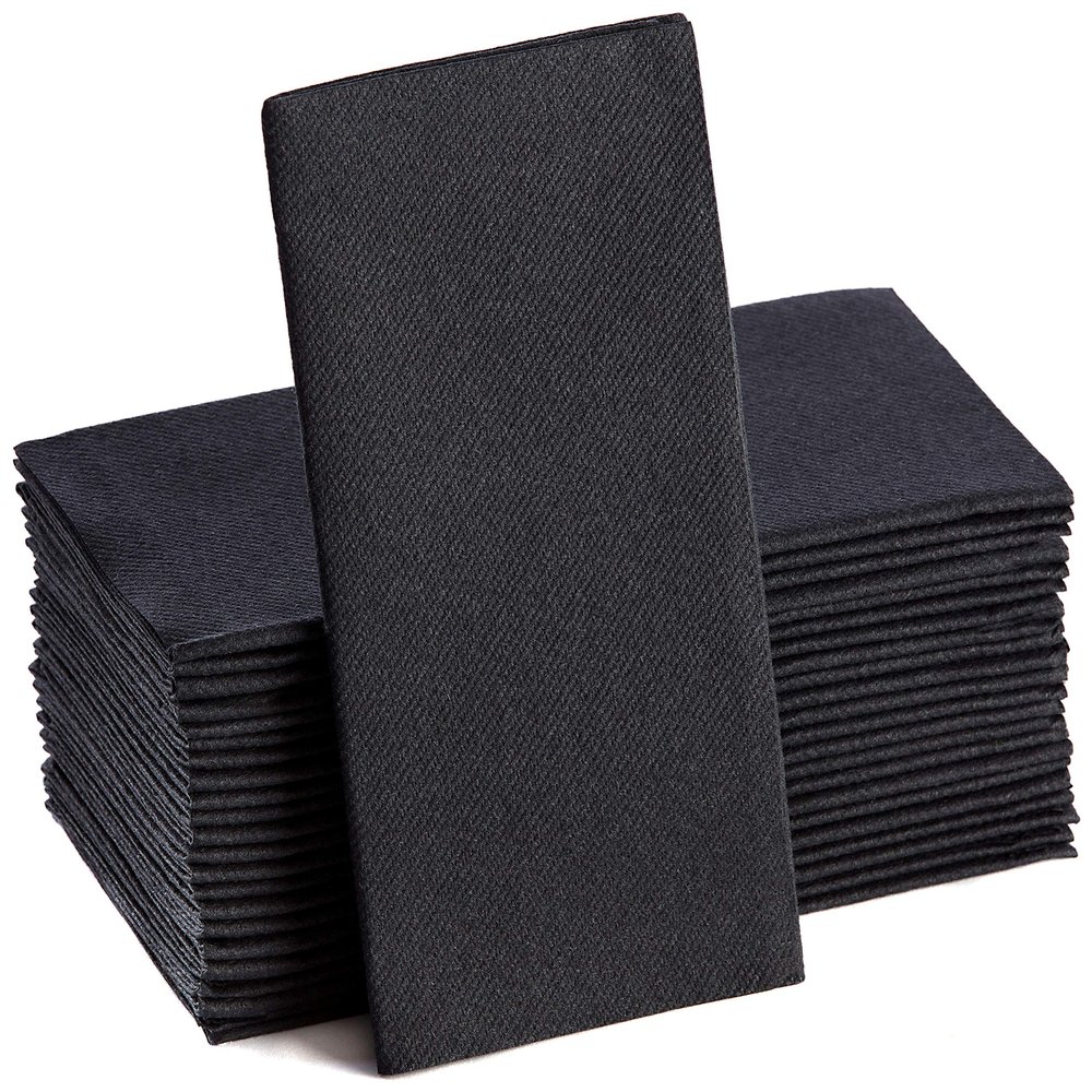 Black Paper Napkins | Linen Feel Guest Disposable Cloth Like Dinner Napkins | Hand Towels | Soft, Absorbent, Paper Hand Napkins for Kitchen, Bathroom, Parties, Weddings, Dinners Or Events | 50 Pack