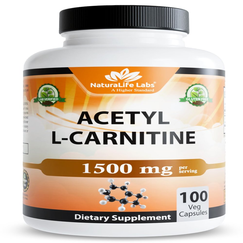 NaturaLife Labs Acetyl L-Carnitine (ALCAR) 1500 mg per Serving  100 Capsules  Non-GMO, Gluten-Free, Vegan
