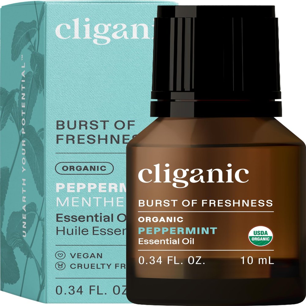 Cliganic Organic Peppermint Essential Oil, 100% Pure Natural Undiluted, for Aromatherapy | Non-GMO Verified (Packaging May Vary)