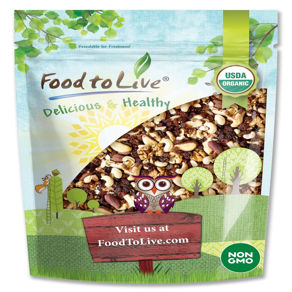 Food to Live Organic Energy Trail Mix, 4 Pounds Non-GMO and Raw Nuts and Berries including Cashews, Golden Berries, Raisins, Walnuts, and Brazil Nuts. Non-Irradiated, Vegan Superfood, Bulk