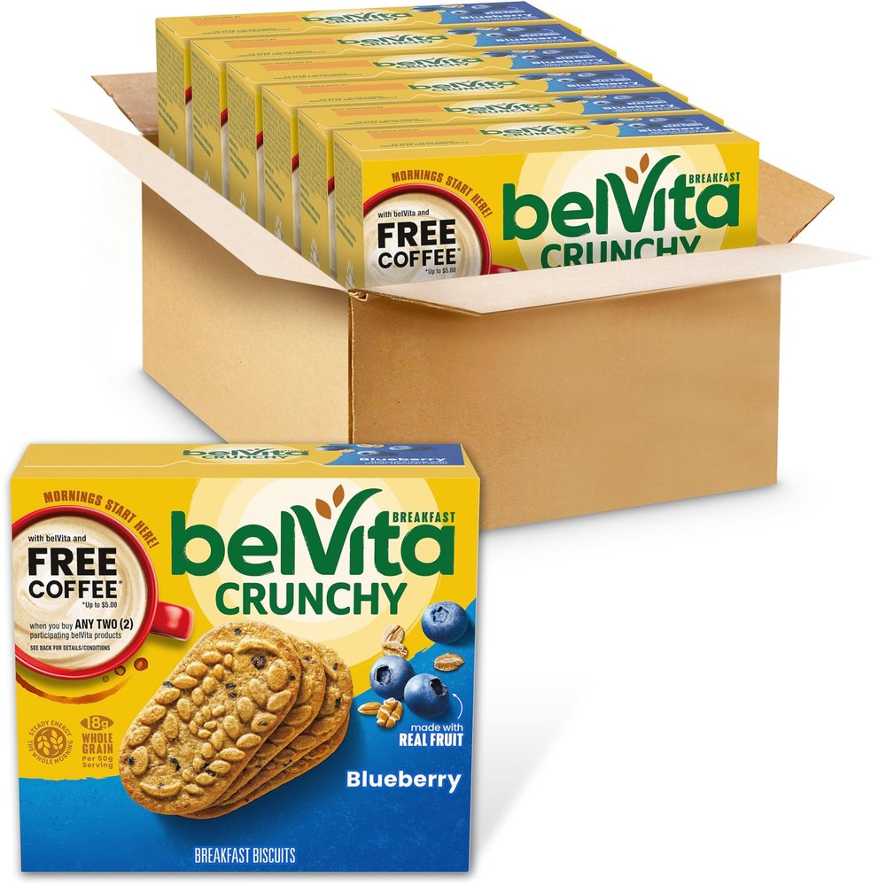 belVita Breakfast Bars Biscuits, Blueberry, 30 Total Packs, 6 Boxes (4 Biscuits Per Pack)