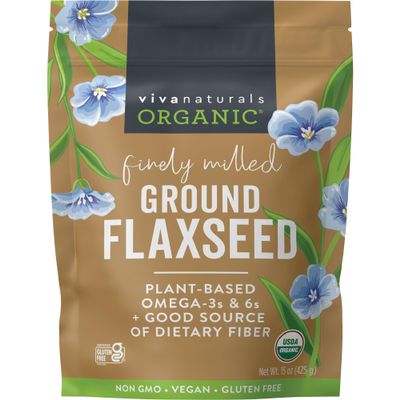 Viva Naturals Organic Ground Flaxseed, 15 oz (425 g) Plant-Based Protein, Vegan Omega-3 & Fiber, Finely Milled Flax Seeds, Perfect for Smoothies & Baking