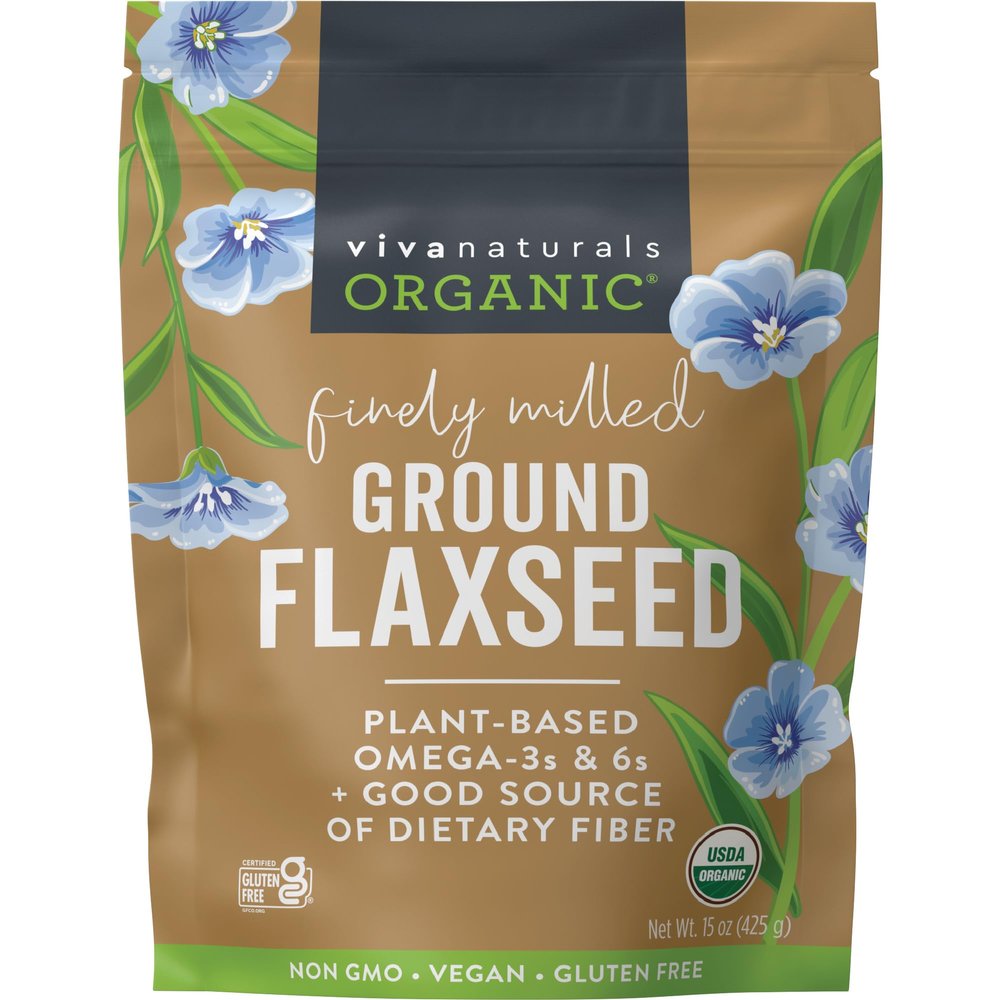 Viva Naturals Organic Ground Flaxseed, 15 oz (425 g) Plant-Based Protein, Vegan Omega-3 & Fiber, Finely Milled Flax Seeds, Perfect for Smoothies & Baking
