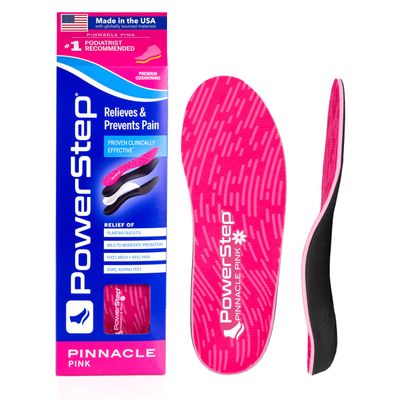 PowerStep Pinnacle Pink Orthotics for Women, Arch Support Inserts, Plantar Fasciitis Relief, Made in USA, Shoe Inserts, Maximum Cushioning, Deep Heel Cup for Pronation (W 9-9.5, M 7-7.5)
